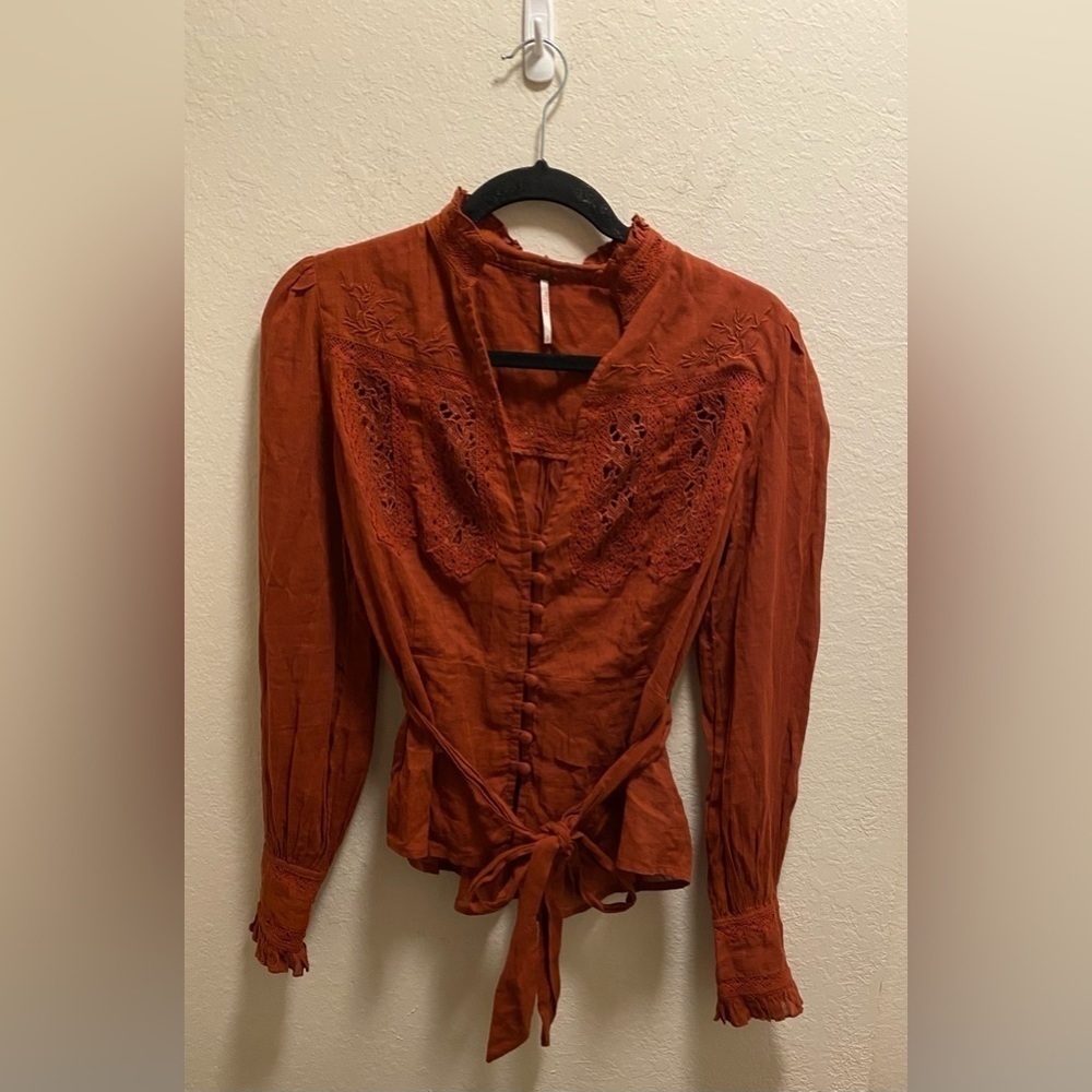 Free People Sweet Memories Lace Tie-Waist Blouse - Picture 2 of 11